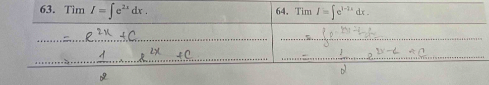 TimI=∈t e^(2x)dx. 64. Tìm I'=∈t e^(1-2x)dx.