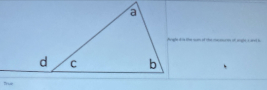 Angle d is the san of the measures of angle x and li.