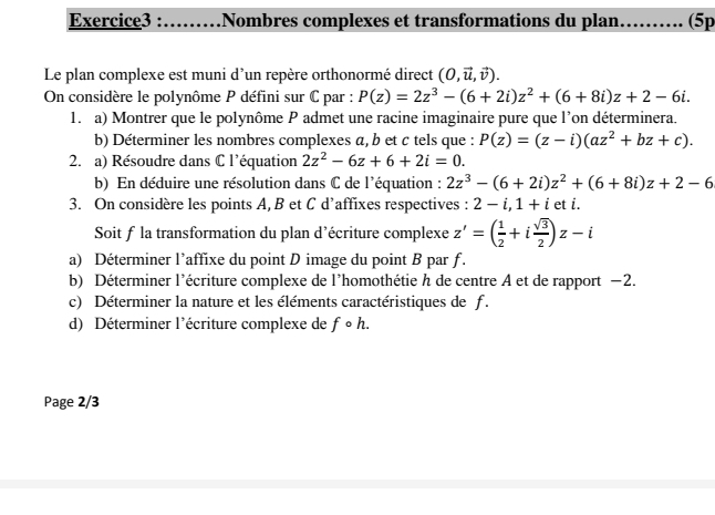Résolu :…........ .Nombres complexes et transformations du plan ...