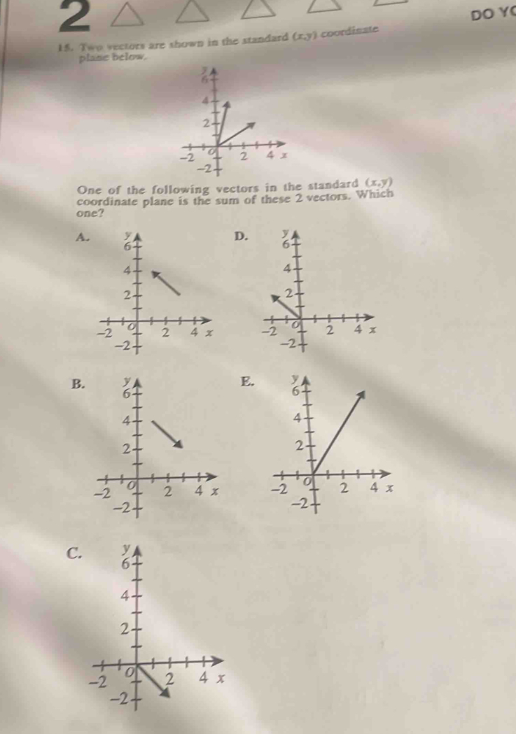 Two vectors are shown in the standard (x,y) coordinate 
plane below.