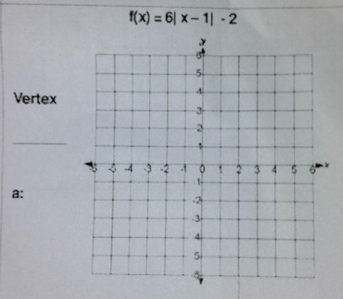 f(x)=6|x-1|-2
Vertex 
_ 
a: