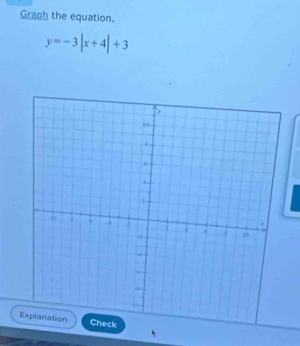 Graph the equation.
y=-3|x+4|+3