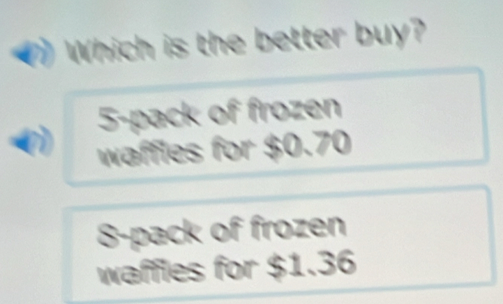 bu
5 -pack of frozen 
waffles for $0.70
8 -pack of frozen 
waffles for $1.36