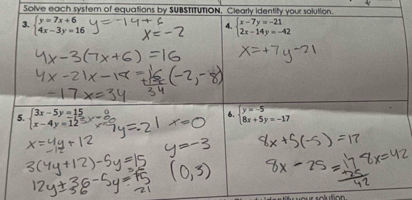 Solve each system of equations by SUBSTIT