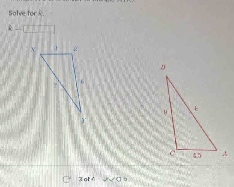 Solve for k.
k=□
3 of 4