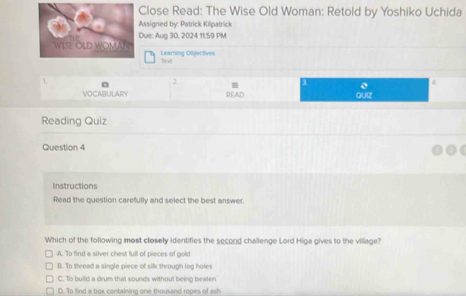 Solved: Close Read: The Wise Old Woman: Retold by Yoshiko Uchida ...