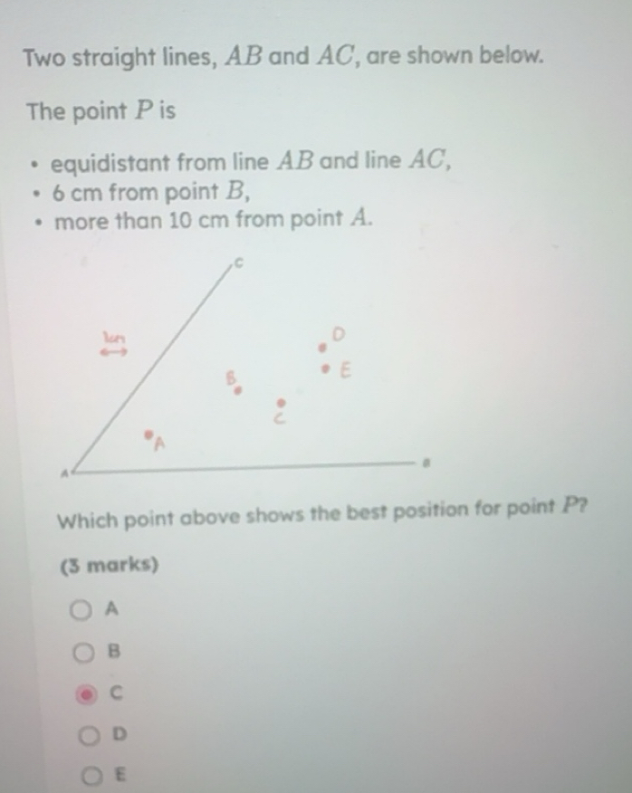 Gelöst:Two straight lines, AB and AC, are shown below. The point P is ...
