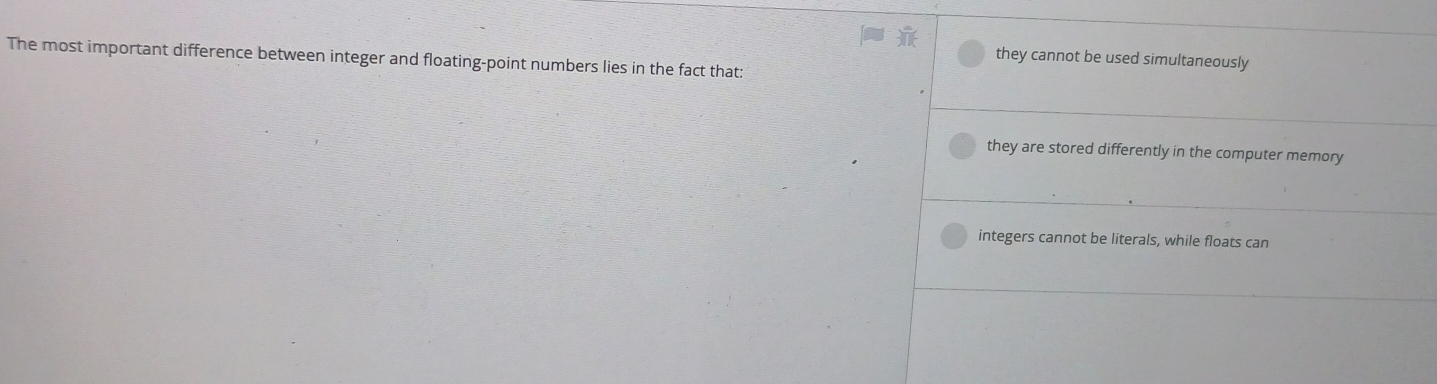 Solved: The most important difference between integer and floating ...