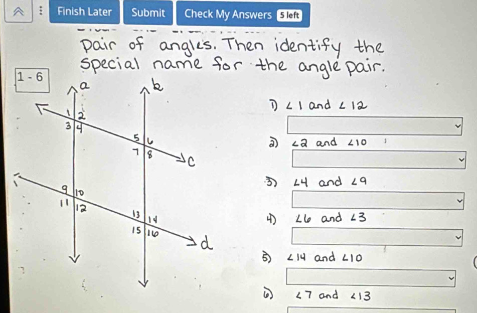 Finish Later Submit Check My Answers 5 left