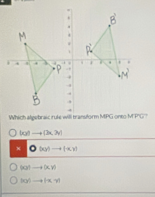 (xy)to (3x,3y)
* bigcirc (xy)to (-xy)
(xy)to (xy)
(xy)to (-x-y)