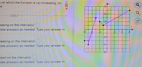 on which the function is (a) increasing; (b) 
L 
asing on the interval(s) □. 
rate answers as needed. Type your answer in 
easing on the interval(s) □. 
rate answers as needed. Type your answer in 
stant on the interval(s) □. 
rate answers as needed. Type your answer in