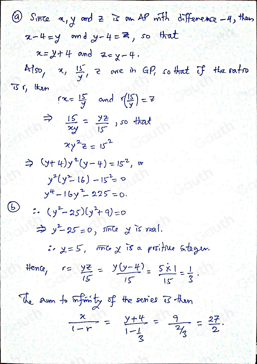 Solved: The positive integers x, y and z are the first, second and ...