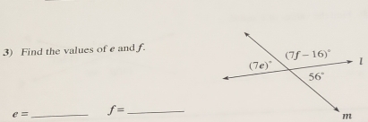 Find the values of e and f.
e= _ f= _