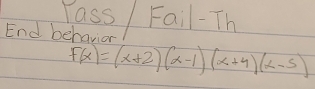 Yass Fail-Th 
End behavior
F(x)=(x+2)(x-1)(x+4)(x-5)