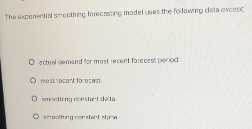 Solved: The exponential smoothing forecasting model uses the following ...