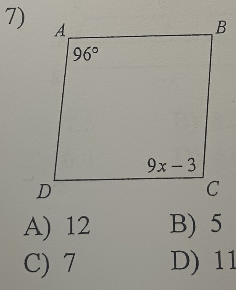 A) 12 B) 5
C) 7 D) 11