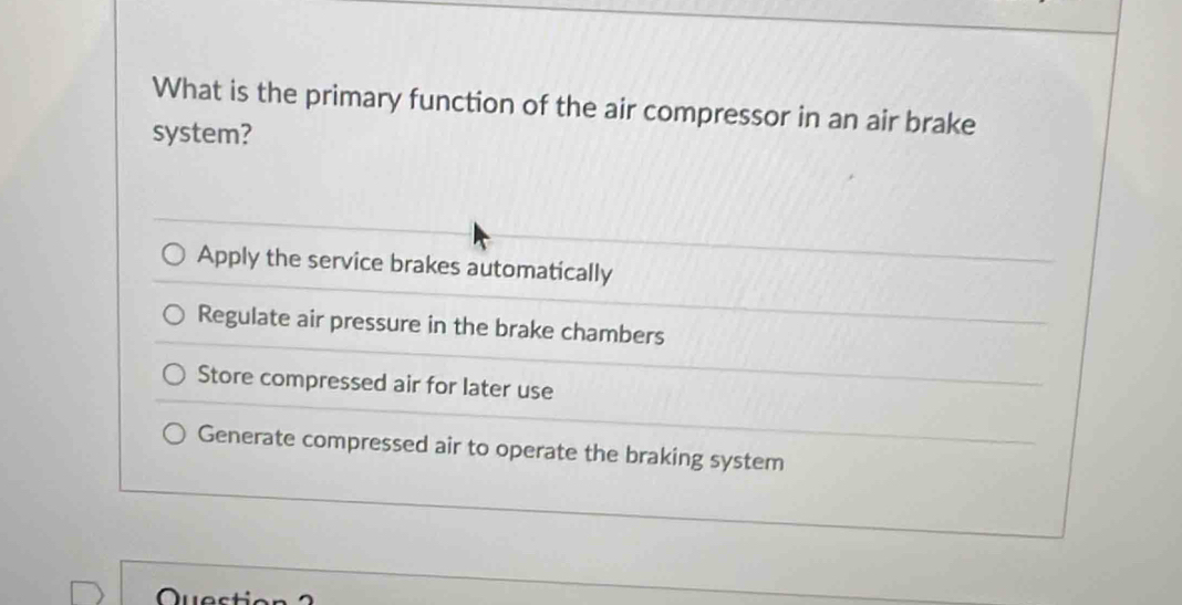 Solved: What is the primary function of the air compressor in an air ...