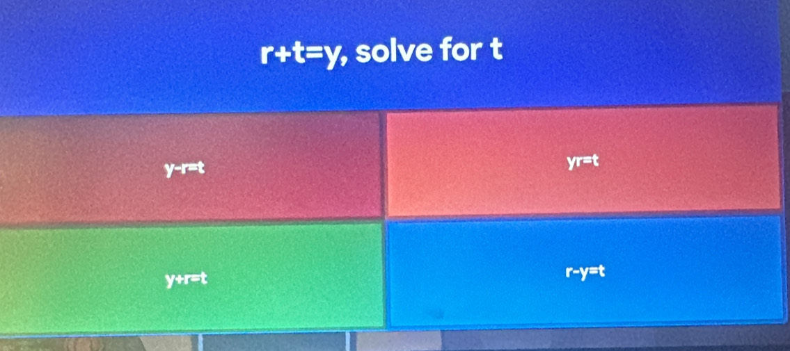 r+t=y, , solve for t