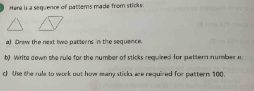 Solved: Here is a sequence of patterns made from sticks: a) Draw the ...