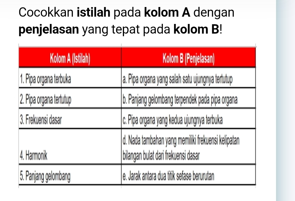 Cocokkan istilah pada kolom A dengan 
penjelasan yang tepat pada kolom B!