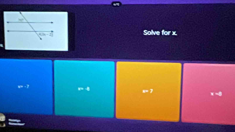 Solve for x.
x=-7
x=-8
x=7
x=8