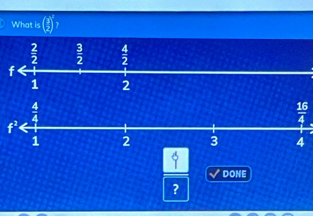 What is ( 3/2 )^2 7
 16/4 
DONE
?