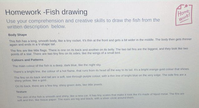 Solved: Homework -Fish drawing Home Use your comprehension and creative ...