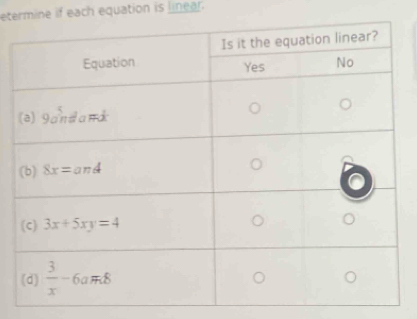 etermine if each equation is linear.