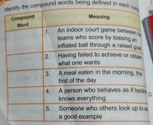 Icompound words being defined in each 2 
e D. 
s