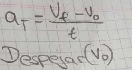 a_T=frac v_f-v_0t
Despear (Ve)