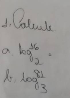 Coloule 
a log _2^((16)=
b_1)log _3^(81)