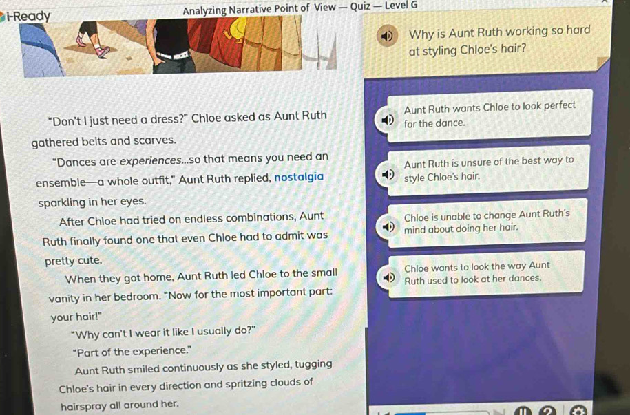 Solved: i-Ready Analyzing Narrative Point of View — Quiz — Level G Why ...