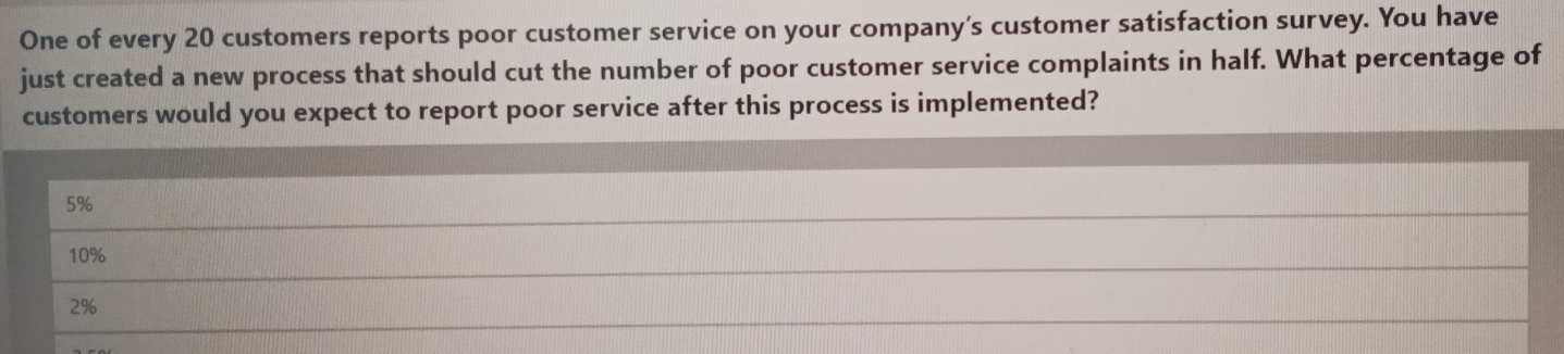 Solved: One of every 20 customers reports poor customer service on your ...