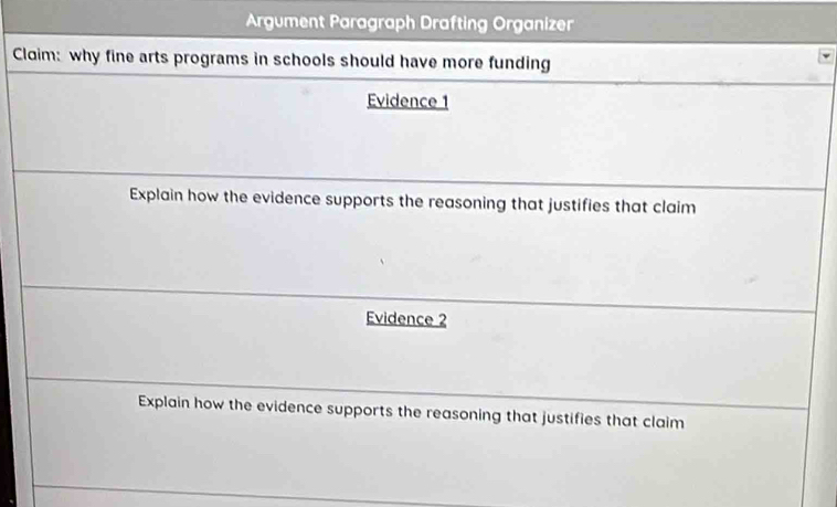 Argument Paragraph Drafting Organizer 
C