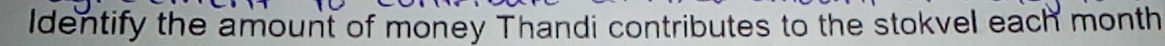 Identify the amount of money Thandi contributes to the stokvel each month