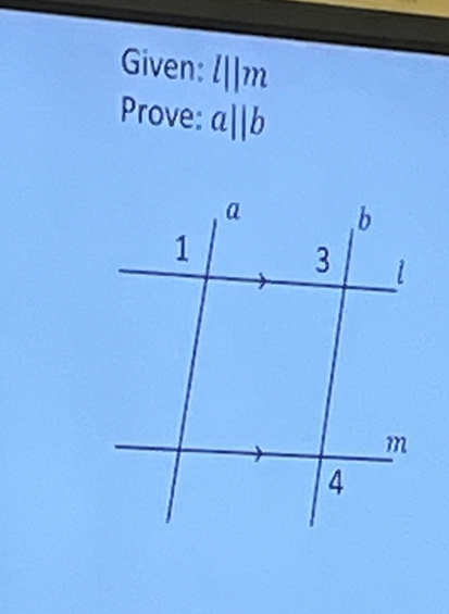 Given: a l||m
Prove: aparallel b