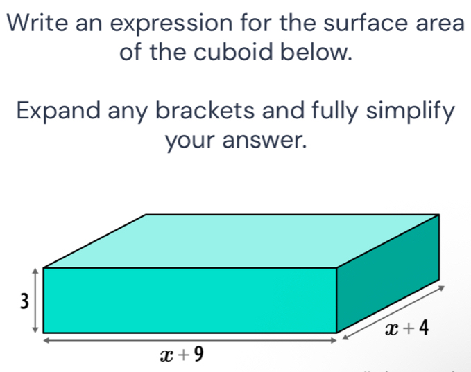 تم الحل:Write an expression for the surface area of the cuboid below ...