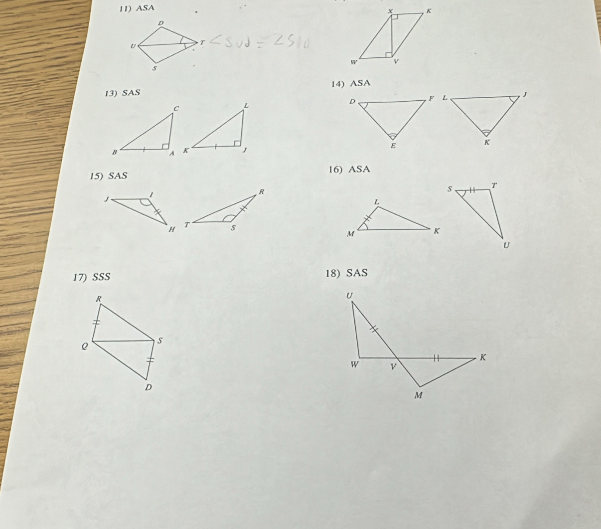 ASA 
13) SAS 14) ASA 
16) ASA 
15) SAS 
17) SSS 18) SAS