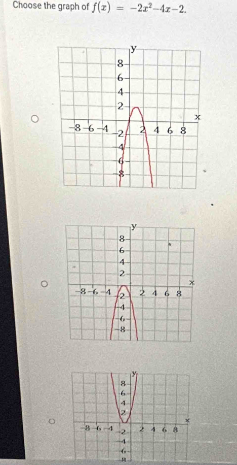 Choose the graph of f(x)=-2x^2-4x-2.