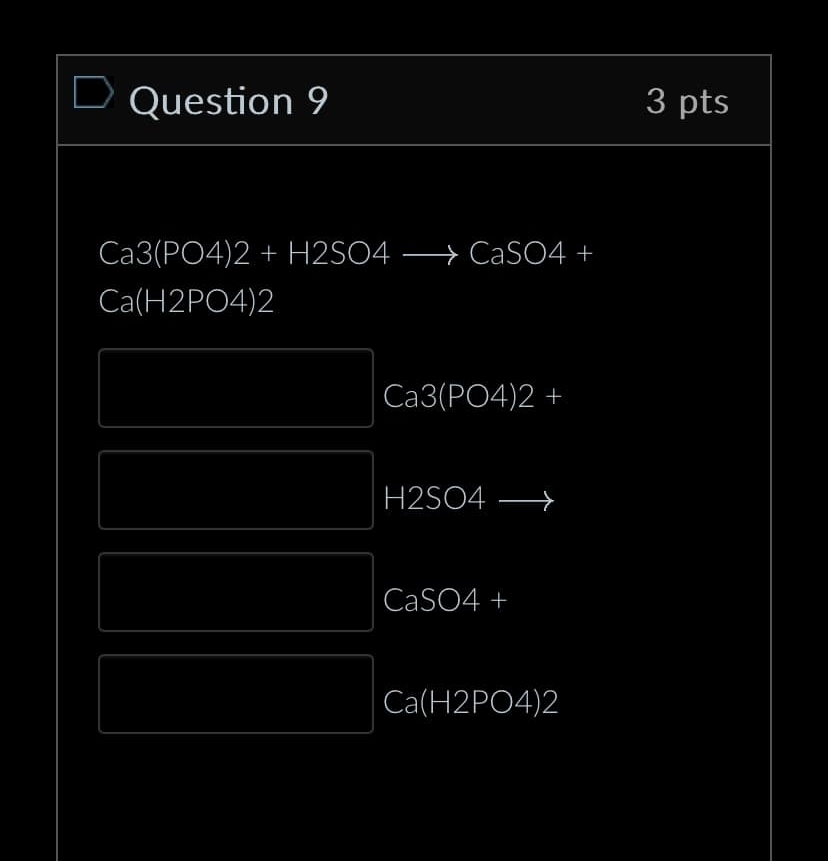 Ca3(PO4)2+H2SO4to CaSO4+
Ca(H2PO4)2
a3( PO4) 2+
H2SO4
CaSO4+
Ca(H2PO4)2