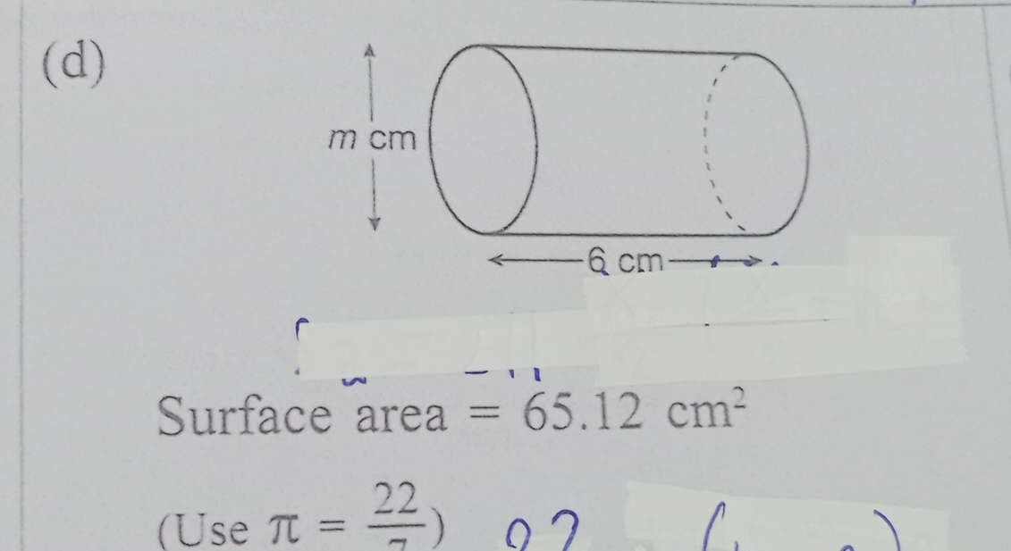 Surface area =65.12cm^2
(Use π = 22/7 ) 07