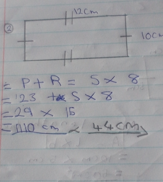 ② 
locw
=P+R=5* 8
=123+S* 8
=29* 15
=_ 111cm