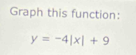 Graph this function:
y=-4|x|+9