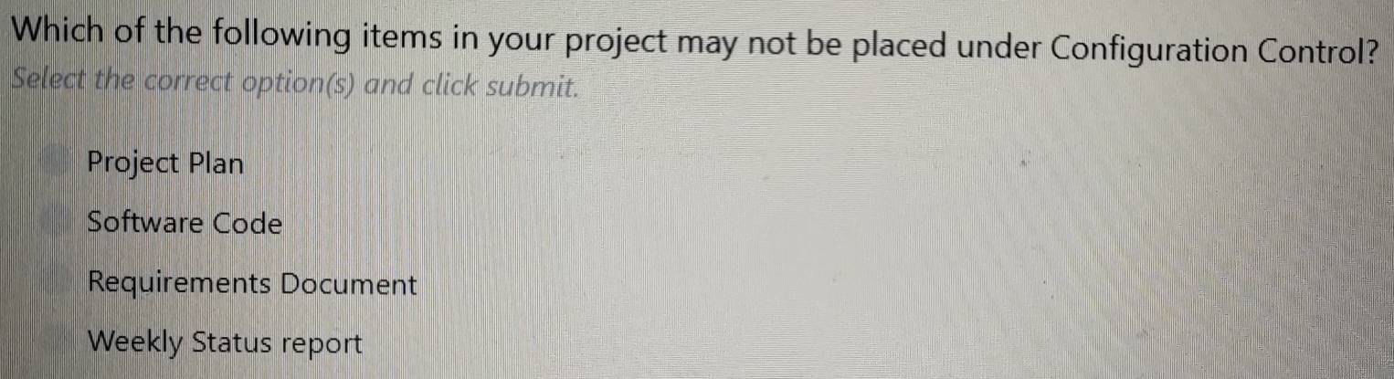 Solved: Which of the following items in your project may not be placed ...