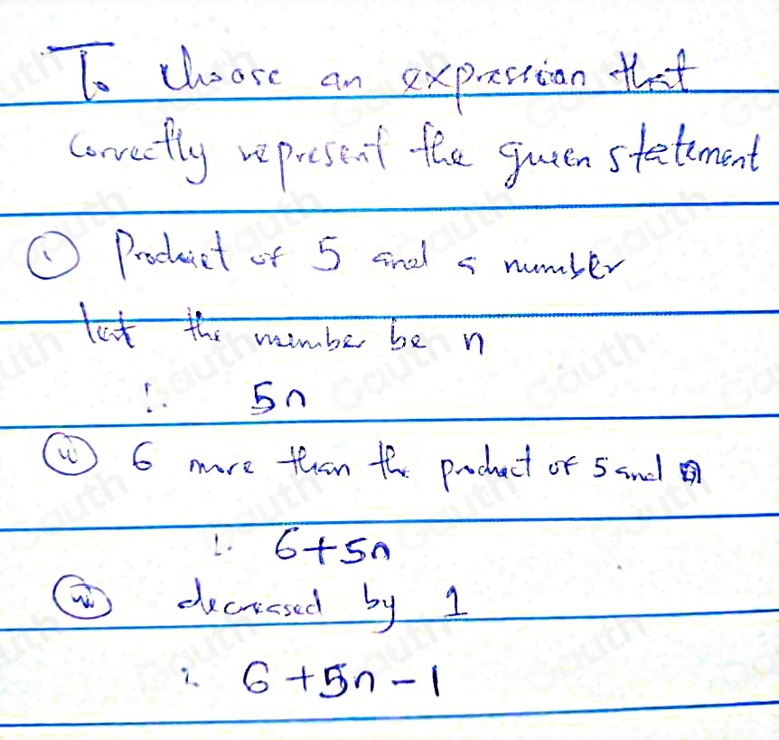 Solved: Which expression correctly represents “six more than the ...
