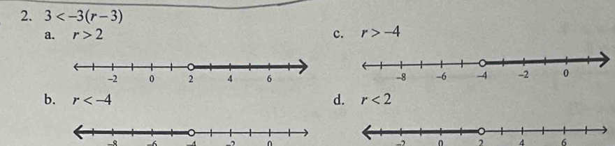 3
a. r>2 c. r>-4
b. r d. r<2</tex>
- -4 0 2 4 6