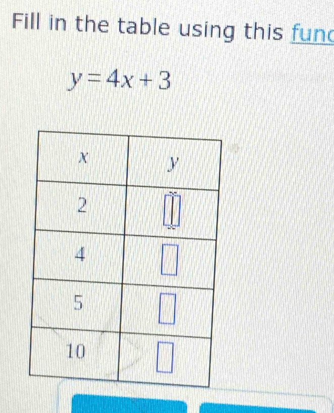 Fill in the table using this fun
y=4x+3