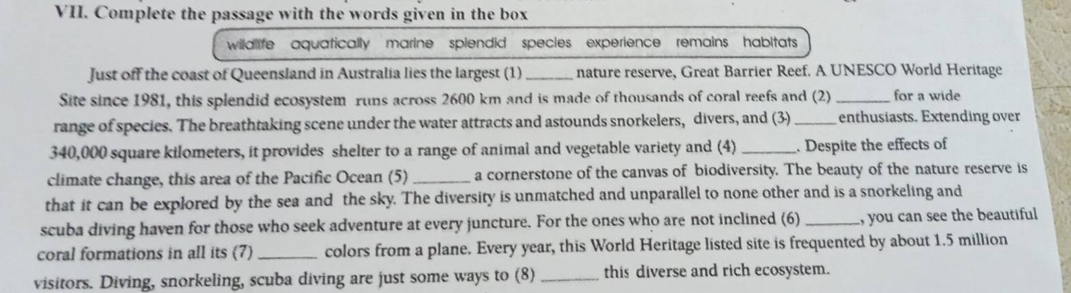 Giải quyết:Complete the passage with the words given in the box ...