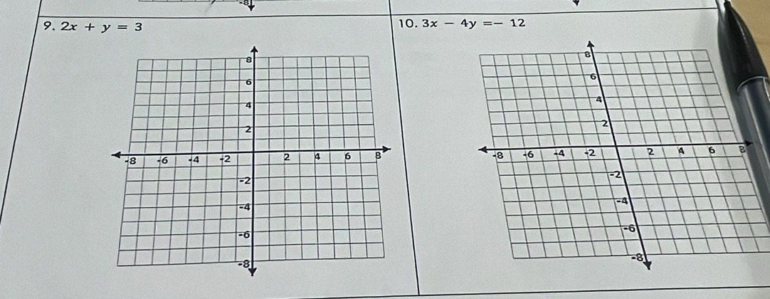 2x+y=3 10. 3x-4y=-12