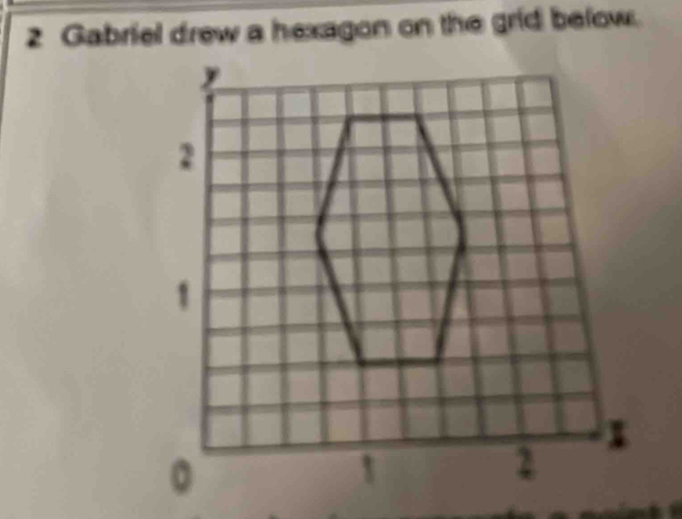 Gabriel drew a hexagon on the grid below.